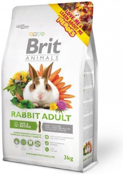 Brit Animals Rabbit Adult täysrehu aikuisille kaneille 3 kg hinta ja tiedot | Pieneläinten ruoat | hobbyhall.fi