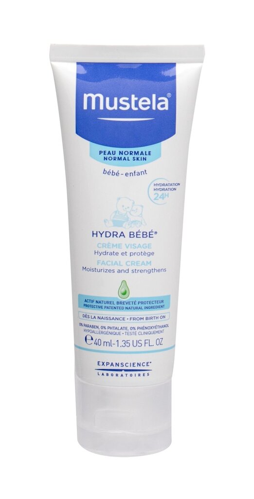 Mustela Hydra Bébé Facial Cream päivävoide lapsille 40 ml hinta ja tiedot | Lasten ja äitiysajan kosmetiikka | hobbyhall.fi