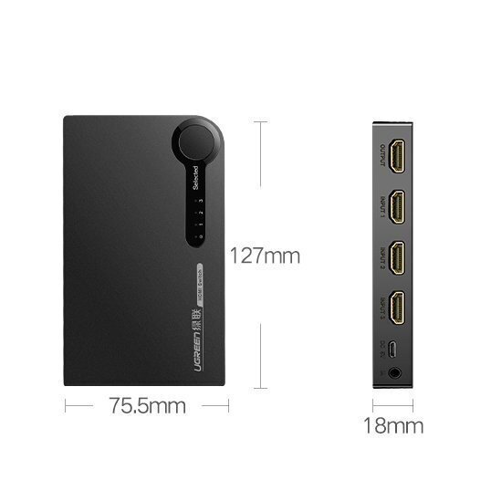 Ugreen HDMI kytkin - 3x HDMI, 3D, 4K, 7,5 Gbps, 36 bittinen hinta ja tiedot | Verkkokytkimet | hobbyhall.fi