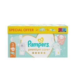 Pampers Premium Care Koko 3 (Mini), 6 - 10 kg, 120 vaippaa + ILMAINEN Aqua Pure 48 Kosteuspyyhkeet hinta ja tiedot | Vaipat | hobbyhall.fi