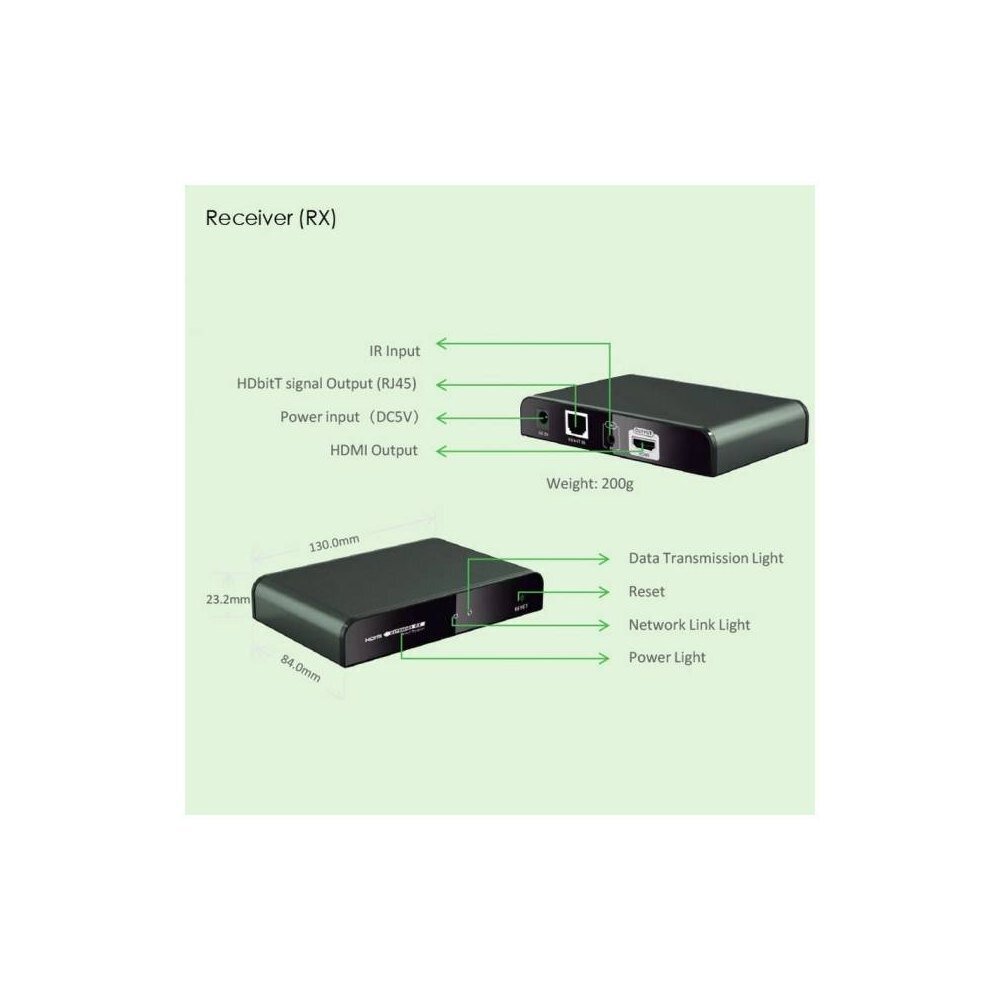 Techly HDMI-laajennusvastaanotin HDbitT Cat.6 / 6A / 7 jopa 120 m, infrapunalla hinta ja tiedot | Adapterit | hobbyhall.fi