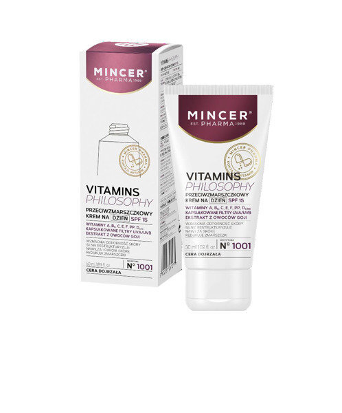 Mincer Pharma Vitamins Philosophy SPF15 Palauttava ja ryppyjä ehkäisevä päivävoide 50 ml hinta ja tiedot | Kasvovoiteet | hobbyhall.fi