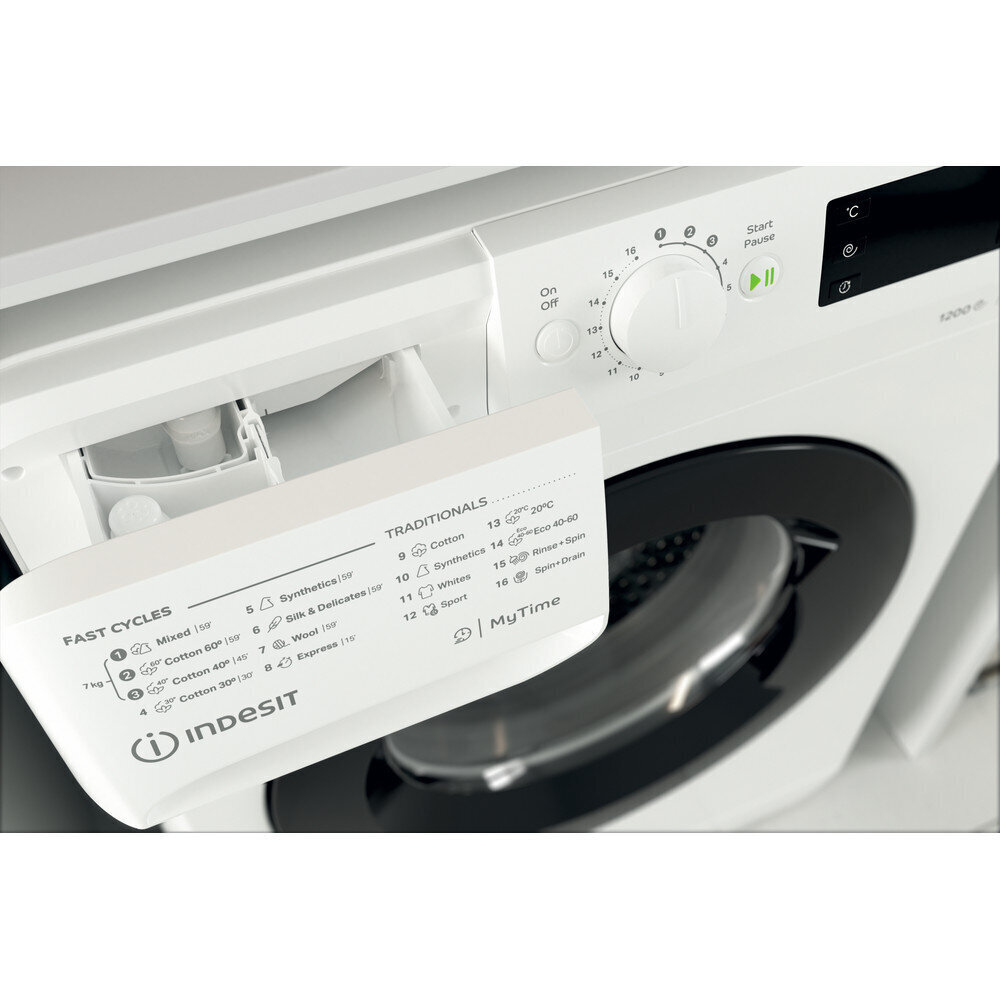 Edestä täytettävä pyykinpesukone INDESIT MTWE 71252 WK EE, 7 kg 1151 k/min hinta ja tiedot | Pyykinpesukoneet | hobbyhall.fi