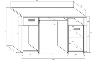 Kitty Tietokonepöytä 01, tammi/valkoinen hinta ja tiedot | Tietokonepöydät ja työpöydät | hobbyhall.fi