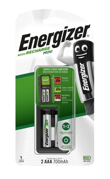 ENERGIZER MINI EU Plug akkulaturi + 2xAAA 700mAh hinta ja tiedot | Paristolaturit | hobbyhall.fi