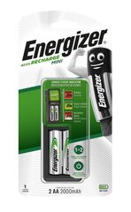 ENERGIZER MINI EU Plug + 2xAA 2000mAh akkulaturi hinta ja tiedot | Paristolaturit | hobbyhall.fi