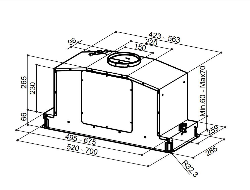 Faber INLIGHT70BK, integroitu huppu, 70 cm, matta musta hinta ja tiedot | Liesituulettimet | hobbyhall.fi