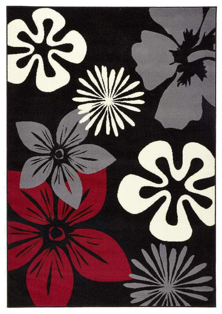 Matto Hanse Home Gloria Flora Black Red, 80x150 cm hinta ja tiedot | Isot matot | hobbyhall.fi