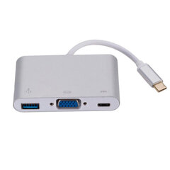 Roger Multimedia adapteri Type-C -> VGA + USB / USB-C, hopea hinta ja tiedot | Adapterit | hobbyhall.fi