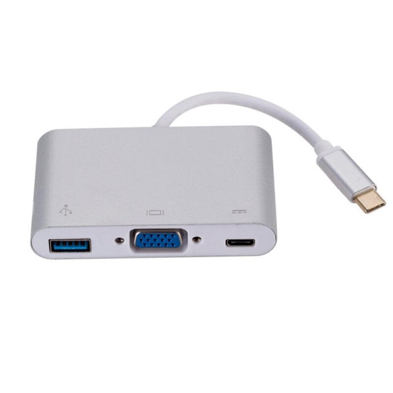 Roger Multimedia adapteri Type-C -> VGA + USB / USB-C, hopea hinta ja tiedot | Adapterit | hobbyhall.fi