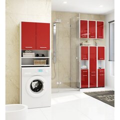 Korkea kylpyhuoneen hyllykaappi NORE Fin 2 ovella, valkoinen/punainen hinta ja tiedot | Kylpyhuonekaapit | hobbyhall.fi