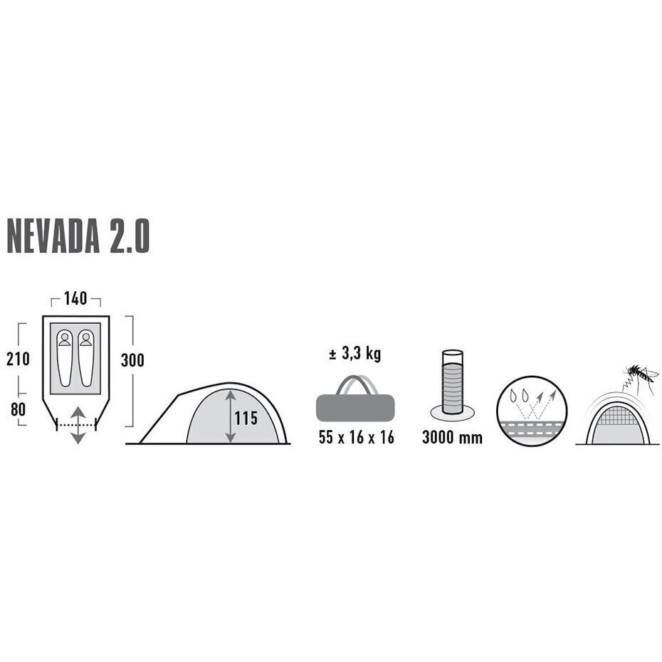 High Peak Nevada 2, vaaleanharmaa teltta hinta ja tiedot | Teltat | hobbyhall.fi