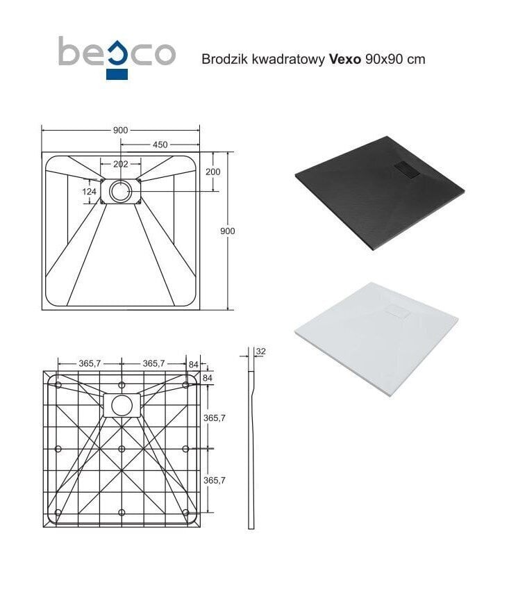 Neliön muotoinen suihkuallas Besco Vexo, 80x80, 90x90 cm hinta ja tiedot | Suihkualtaat | hobbyhall.fi