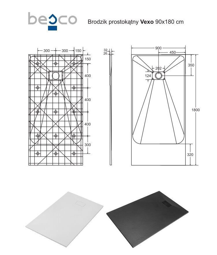 Suihkuallas Besco Vexo, 90x120,130,140,150,160,170,180 cm hinta ja tiedot | Suihkualtaat | hobbyhall.fi