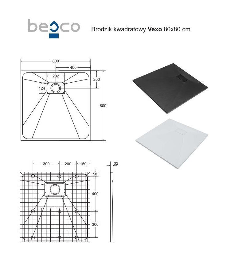 Suorakulmainen suihkuallas Besco Vexo Musta, 80x80, 90x90 cm hinta ja tiedot | Suihkualtaat | hobbyhall.fi