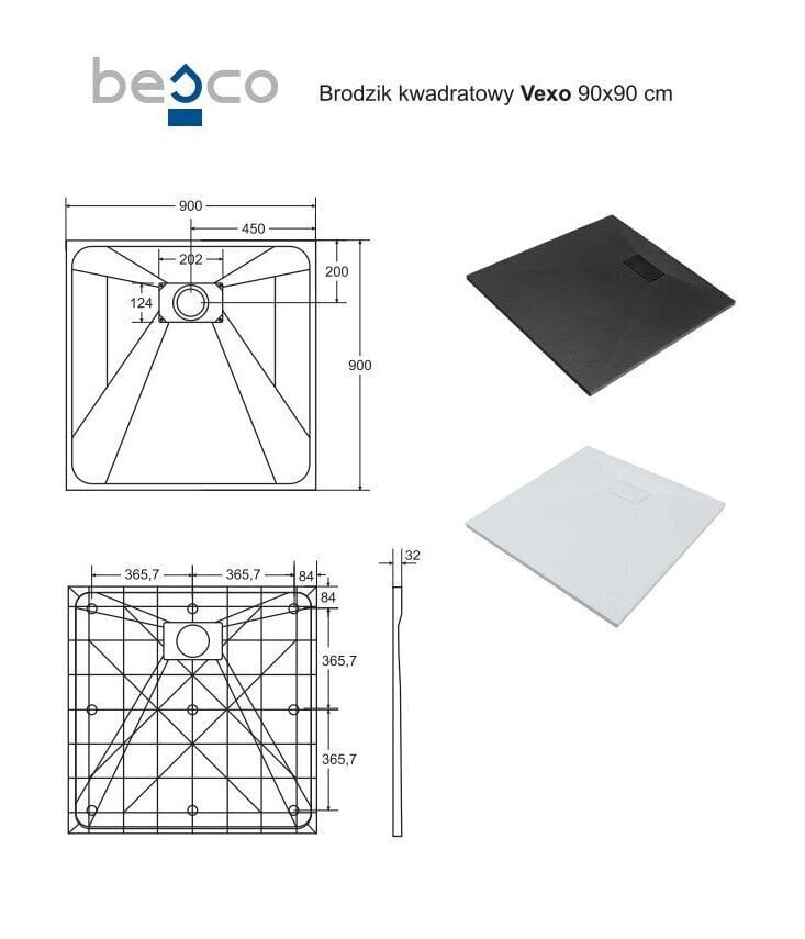 Suorakulmainen suihkuallas Besco Vexo Musta, 80x80, 90x90 cm hinta ja tiedot | Suihkualtaat | hobbyhall.fi