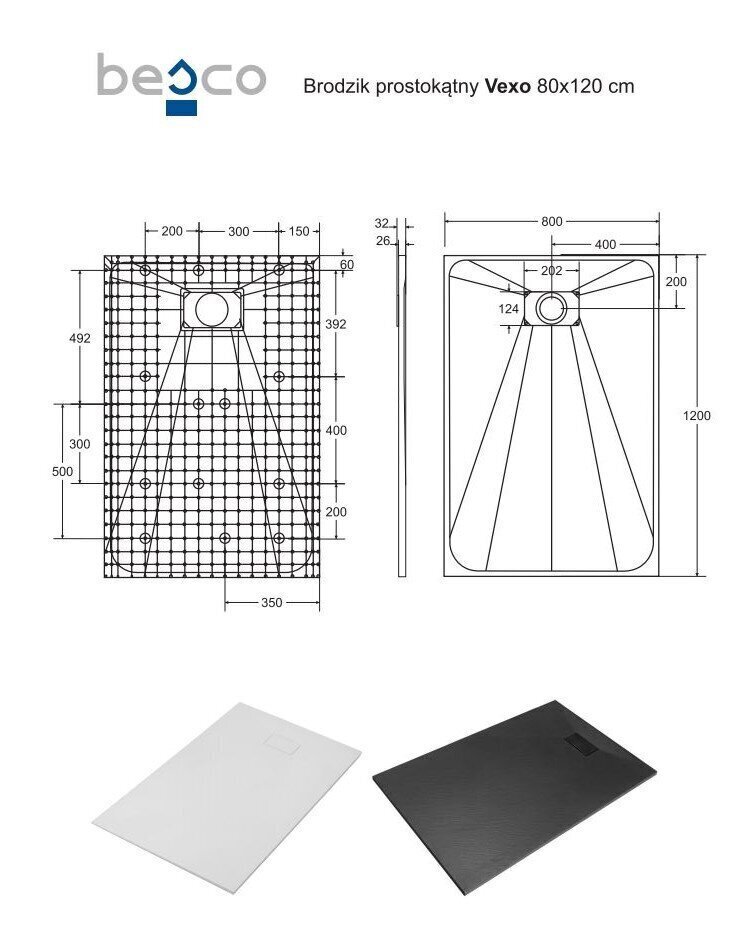 Suihkuallas Besco Vexo Musta, 80x100 120 cm hinta ja tiedot | Suihkualtaat | hobbyhall.fi