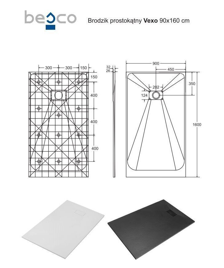 Suihkuallas Besco Vexo Musta, 90x120,130,140,150,160,170,180 cm hinta ja tiedot | Suihkualtaat | hobbyhall.fi