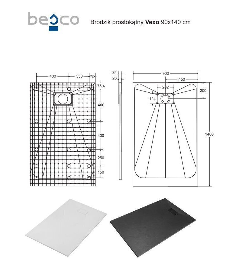 Suihkuallas Besco Vexo Musta, 90x120,130,140,150,160,170,180 cm hinta ja tiedot | Suihkualtaat | hobbyhall.fi