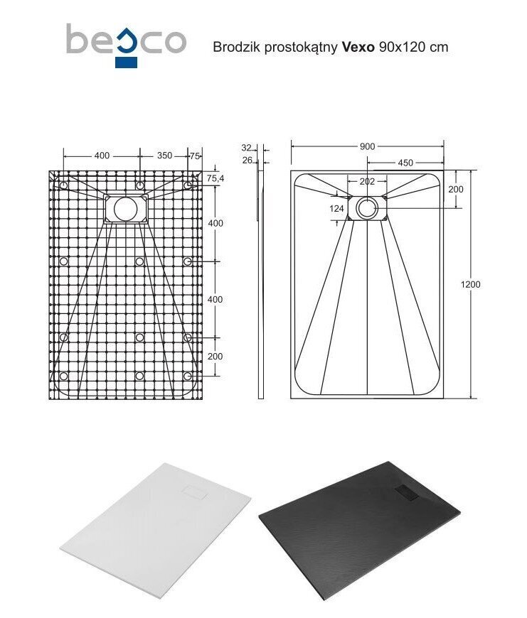 Suihkuallas Besco Vexo Musta, 90x120,130,140,150,160,170,180 cm hinta ja tiedot | Suihkualtaat | hobbyhall.fi