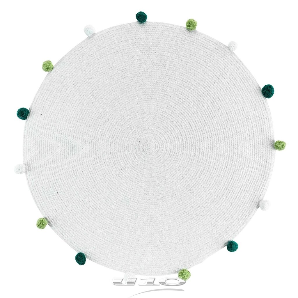 Douceur d'Intérieur Pompomparty -matto, valkoinen-vihreä, Ø 90 cm hinta ja tiedot | Isot matot | hobbyhall.fi