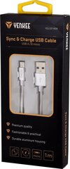 YENKEE, 2.0 USB A - mikro-USB (USB B), 480 Mbps, 2.1A, 1m, alumiini, valkoinen/musta hinta ja tiedot | Puhelinkaapelit | hobbyhall.fi
