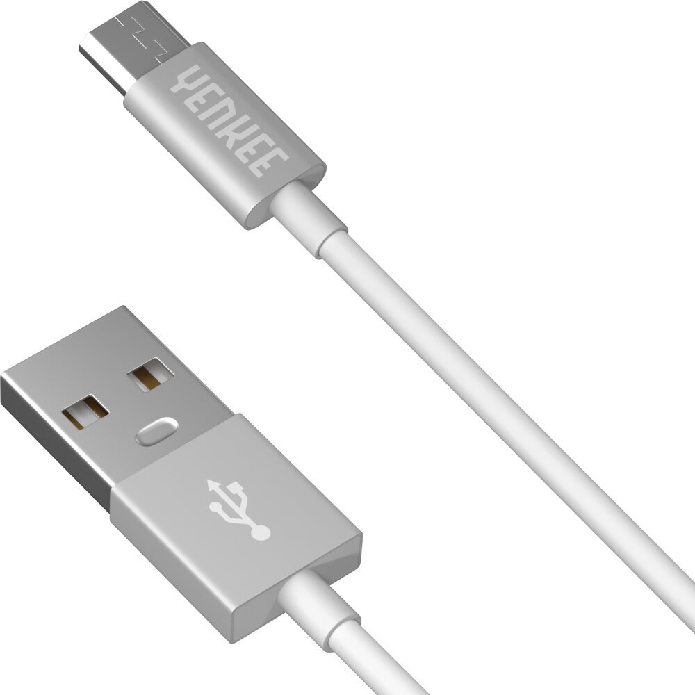 YENKEE, 2.0 USB A - mikro-USB (USB B), 480 Mbps, 2.1A, 2m, alumiini, valkoinen/musta hinta ja tiedot | Puhelinkaapelit | hobbyhall.fi