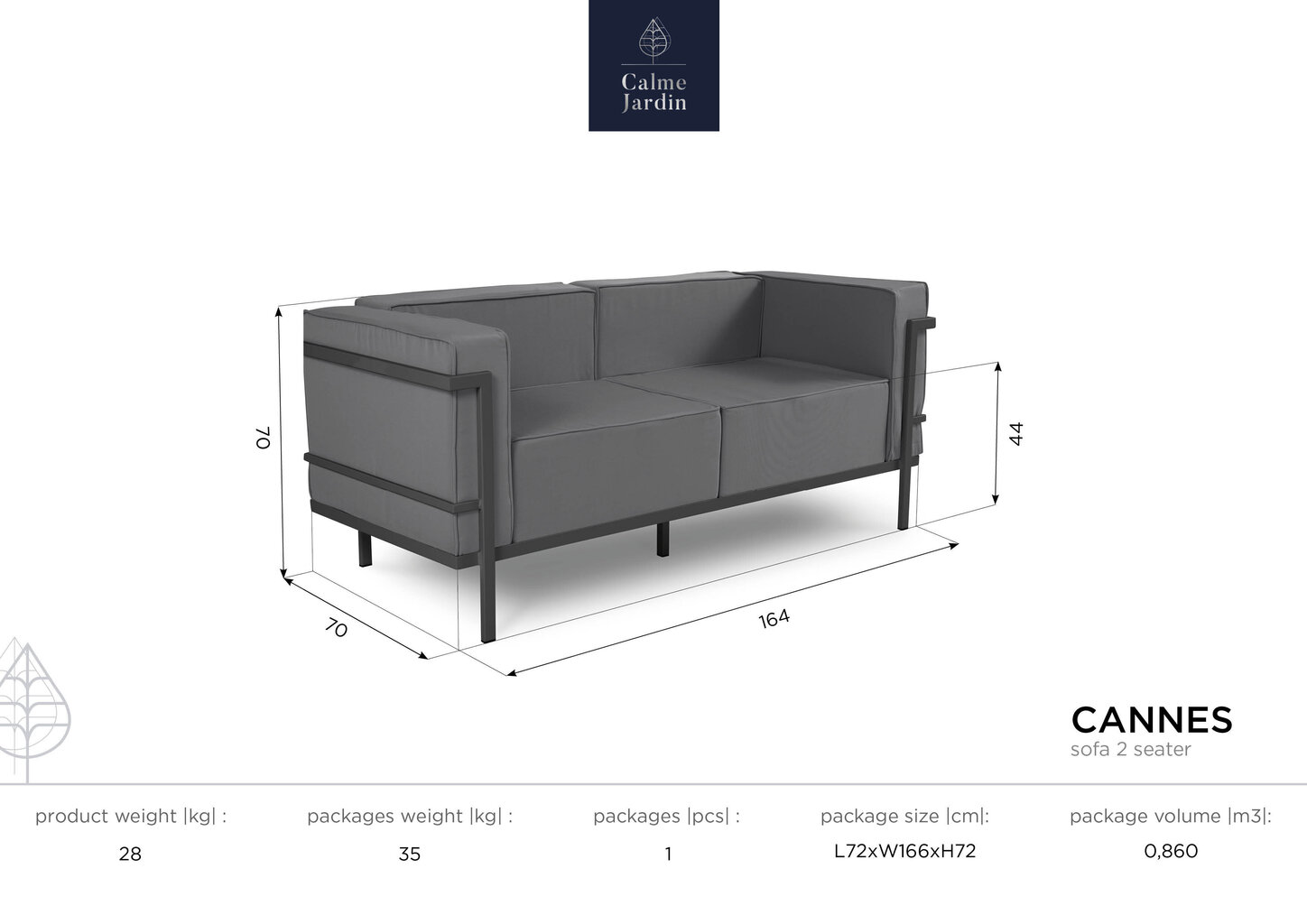 Kahden istuttava puutarhasohva Calme Jardin Cannes, sininen / vaaleanharmaa hinta ja tiedot | Puutarhatuolit | hobbyhall.fi