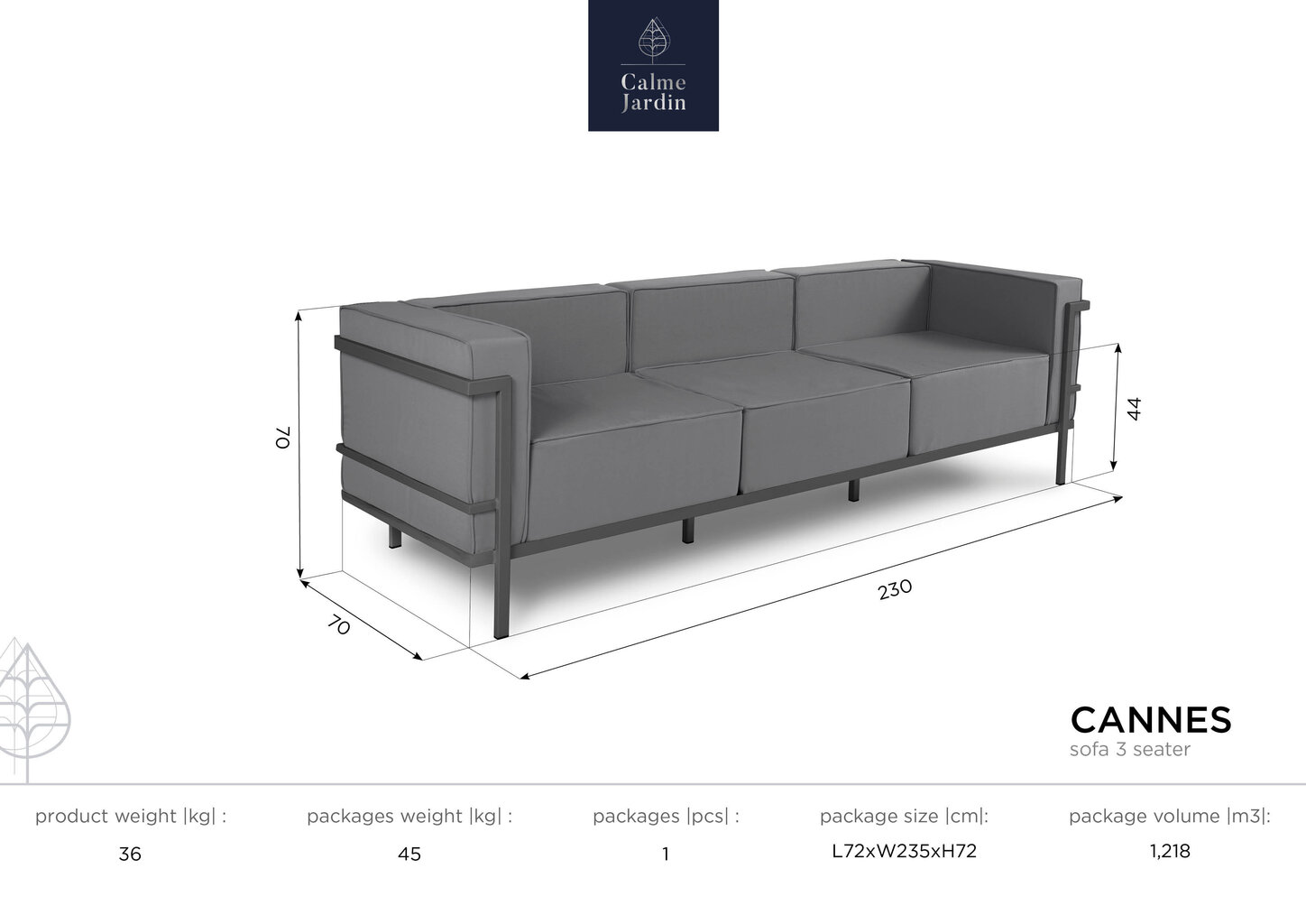 Kolmen istuttava puutarhasohva Calme Jardin Cannes, tummanharmaa / vaaleanharmaa hinta ja tiedot | Puutarhatuolit | hobbyhall.fi