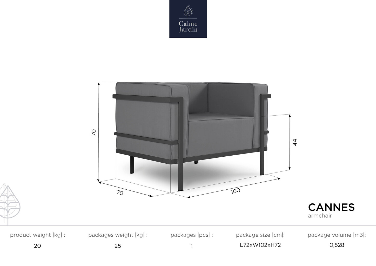 Puutarhatuoli Calme Jardin Cannes, Vaaleanharmaa / tummanharmaa hinta ja tiedot | Puutarhatuolit | hobbyhall.fi