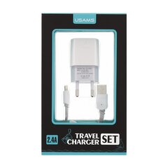 USAMS Dual Quick Charge Premium Travel Charger USB 2.4A + Lightning Cable White hinta ja tiedot | Puhelimen laturit | hobbyhall.fi
