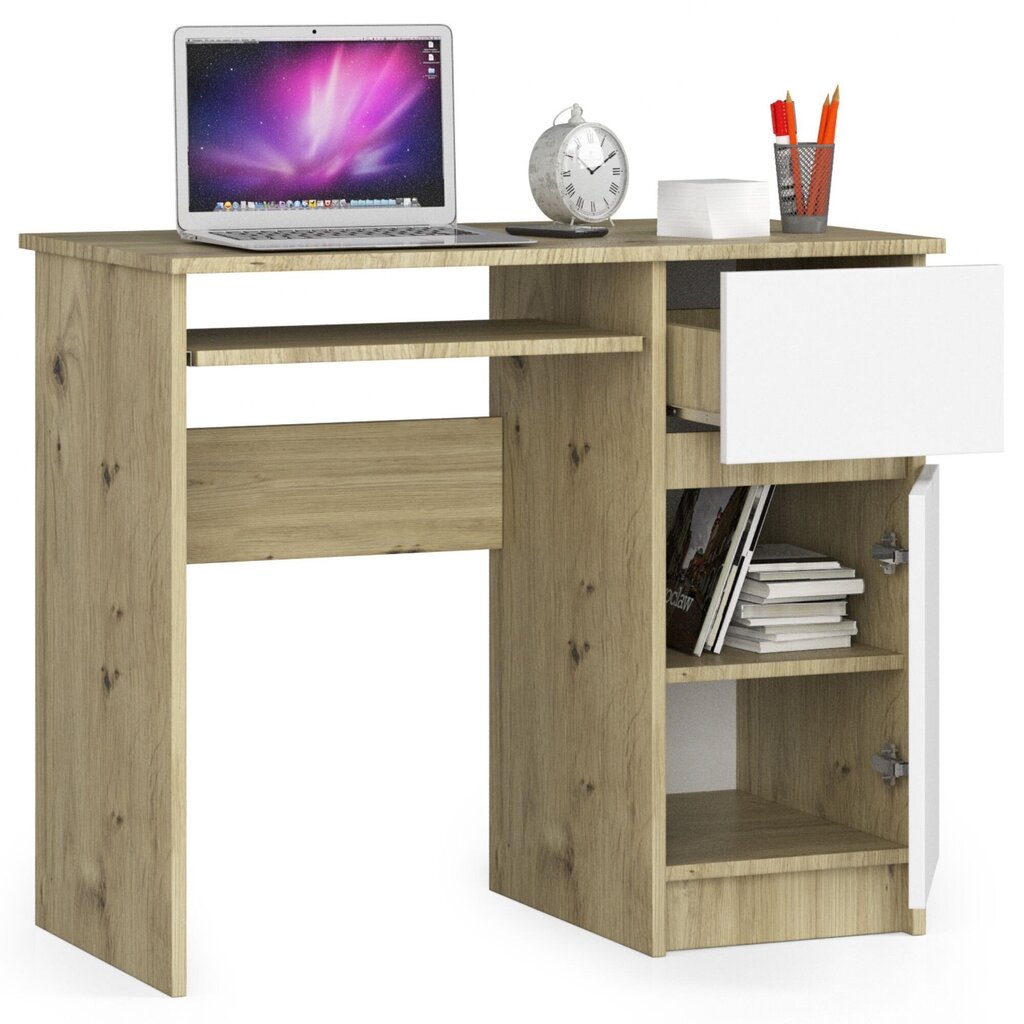 NORE : Pixel - työpöytä. Oikeanpuolinen. Väri : valkoruskea. hinta ja tiedot | Tietokonepöydät ja työpöydät | hobbyhall.fi