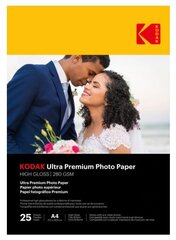 Kodak Ultra Premium Photo Paper 9891261 erittäin kiiltävä valokuvapaperi, A4, 280g/m², 25 arkkia hinta ja tiedot | Kodak Lapset | hobbyhall.fi