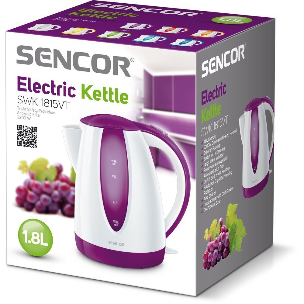 Sencor SWK1815VT vedenkeitin, valkoinen/violetti 1,8L hinta ja tiedot | Vedenkeittimet | hobbyhall.fi