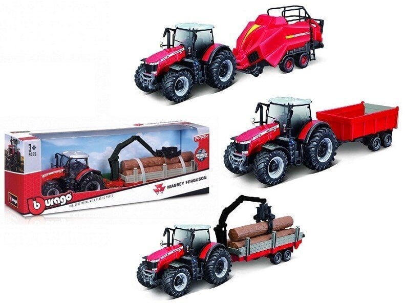 Traktori Massey Ferguson perävaunulla Bburago 10 cm, 18-31850 hinta ja tiedot | Poikien lelut | hobbyhall.fi