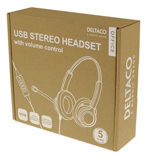 Deltaco Office USB-kuulokkeet mikrofonilla, musta hinta ja tiedot | Kuulokkeet | hobbyhall.fi
