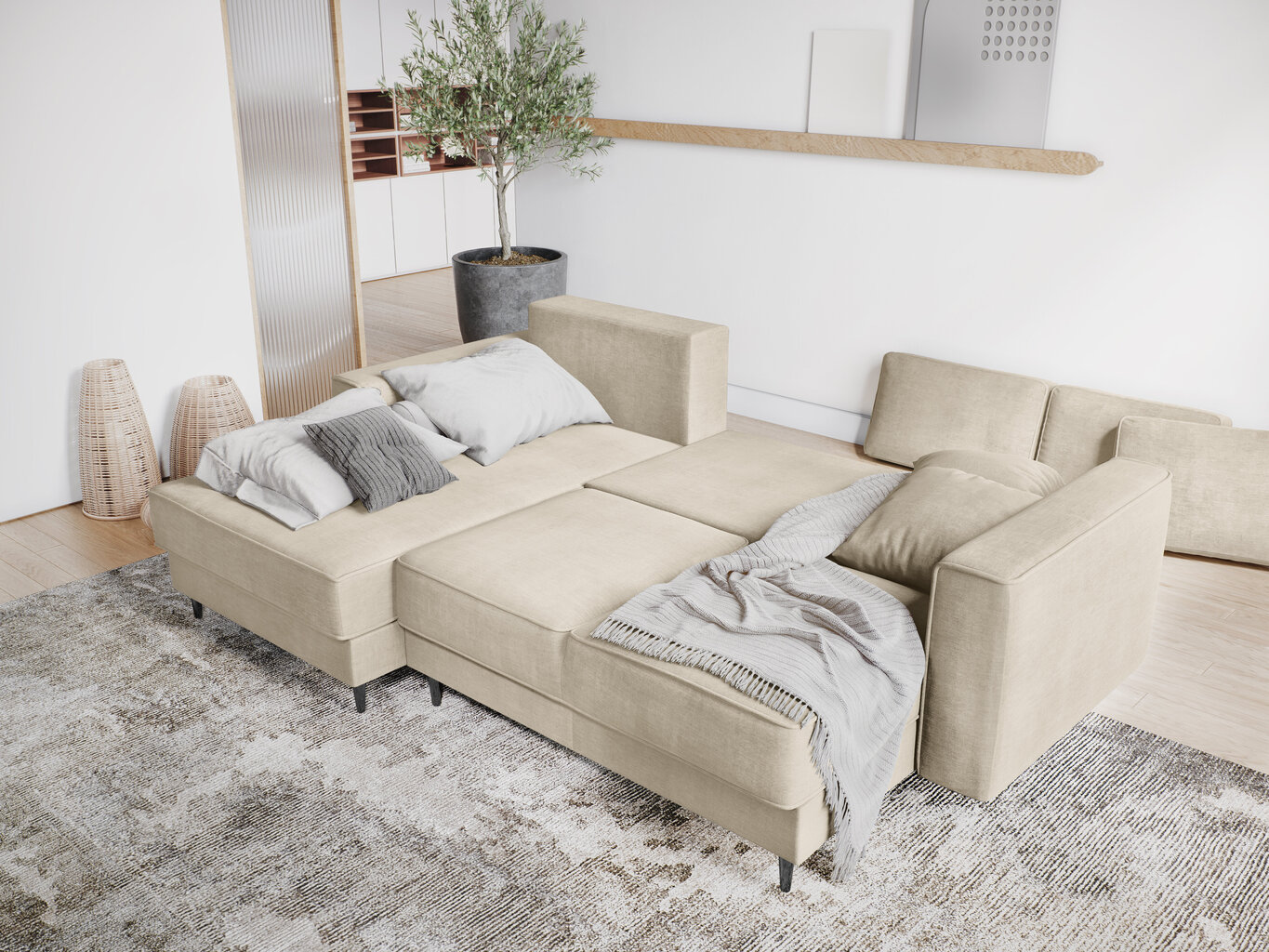 Pehmeä kulmasohva Micadoni Home Dunas 4S, beige/musta hinta ja tiedot | Kulmasohvat ja divaanisohvat | hobbyhall.fi