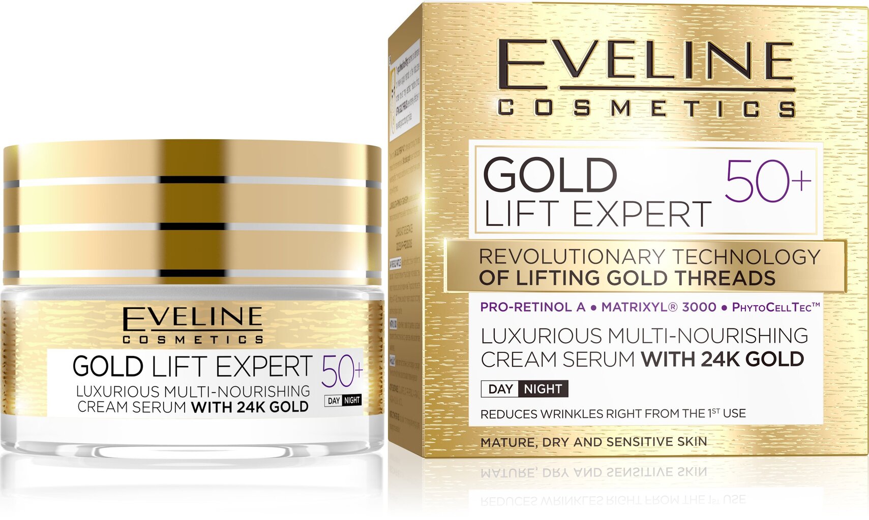 Eveline Cosmetics Gold Lift Expert yö- ja päivävoide 50+50ml hinta ja tiedot | Kasvovoiteet | hobbyhall.fi