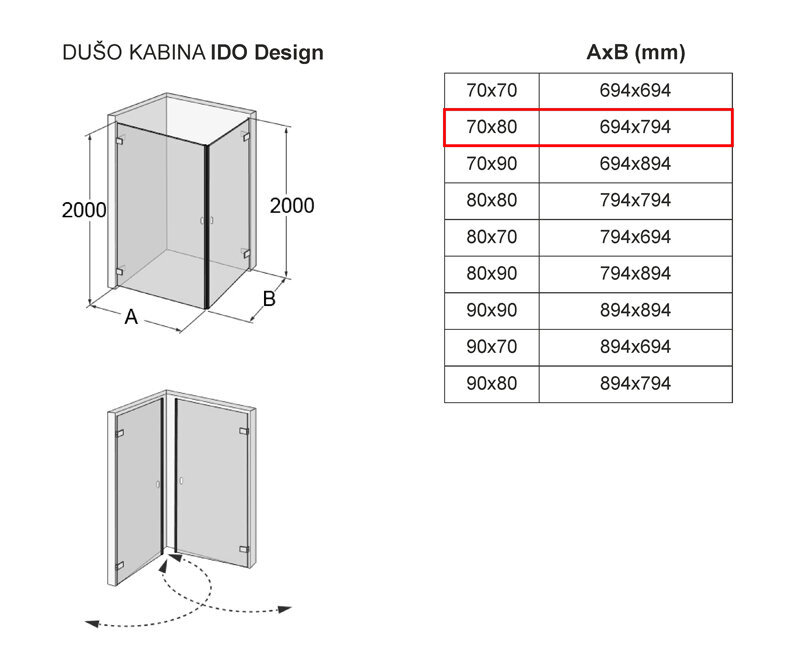 Suihkukaappi IDO Design, 70x80 hinta ja tiedot | Suihkukaapit ja suihkunurkat | hobbyhall.fi