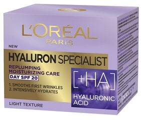 L'Oréal Paris Hyaluron Specialist -päivävoide hyaluronihapolla SPF 20, 50ml hinta ja tiedot | L'Oréal Paris Kasvojenhoitotuotteet | hobbyhall.fi