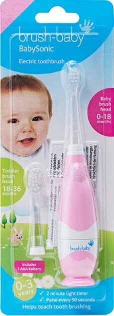 Brush-Baby-sähköhammasharja "BabySonic" 0-3-vuotiaille lapsille + päät 2kpl (vaaleanpunainen) hinta ja tiedot | Sähköhammasharjat | hobbyhall.fi