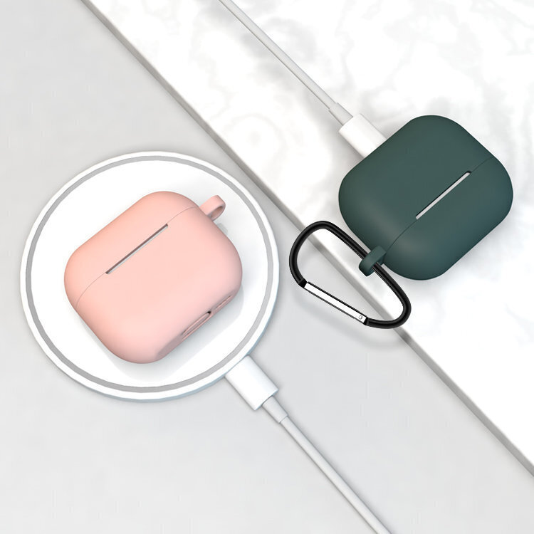 Apple AirPods 3 pehmeä silikoninen kuulokekotelo + pidike, musta, kotelo D. hinta ja tiedot | Kuulokkeet | hobbyhall.fi