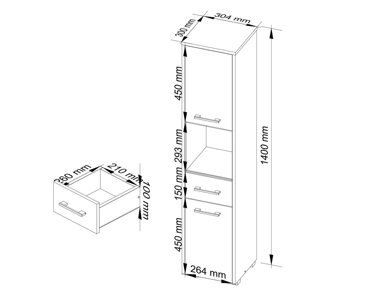 NORE Fin 2D Korkea kaapisto, harmaa hinta ja tiedot | Kylpyhuonekaapit | hobbyhall.fi