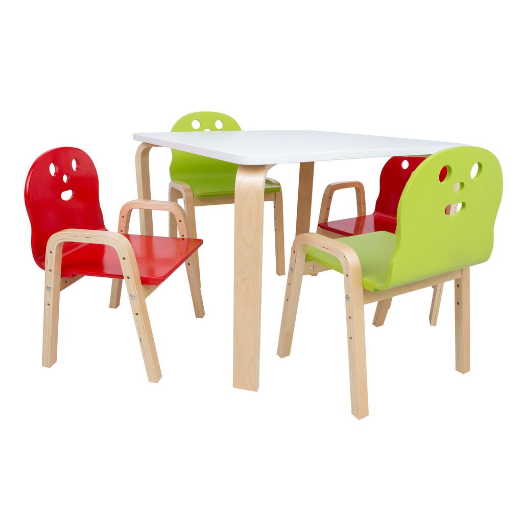 Lasten setti HAPPY pöytä ja 2 tuolia, valkoinen/punainen/vihreä hinta ja tiedot | Lasten pöydät ja tuolit | hobbyhall.fi