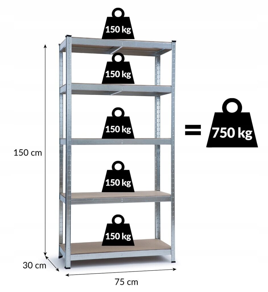 Säilytyshylly HARD, 750 kg, 150x75x30 cm hinta ja tiedot | Varastohyllyt | hobbyhall.fi