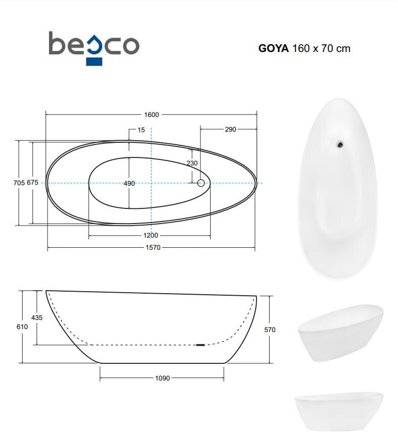 Bath Besco Assos S-Line 160, napsauta ja napsauta Chrome hinta ja tiedot | Kylpyammeet | hobbyhall.fi