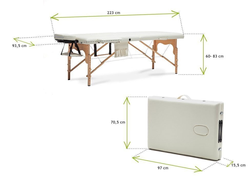 Taitettava hierontapöytä Bodyfit XXL, valkoinen hinta 