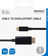USB-C Deltaco 4K UHD 1m USBC-DP100-K 00140012 hinta ja tiedot | Deltaco Kodinkoneet ja kodinelektroniikka | hobbyhall.fi