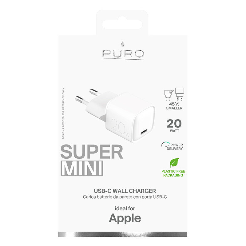 Puro Super Mini Seinälaturi 20W, USB-C hinta ja tiedot | Puhelimen laturit | hobbyhall.fi