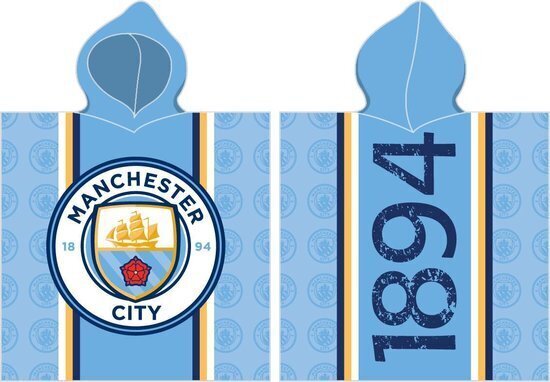 Lasten kaksipuolinen pyyheponcho hupulla Manchester City MCFC Manchester City MCFC hinta ja tiedot | Pyyhkeet | hobbyhall.fi